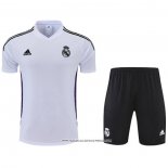Tuta da Track Real Madrid 2022-23 Manica Corta Bianco e Purpura - Pantaloncini