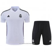 Tuta da Track Real Madrid 2022-23 Manica Corta Bianco e Purpura - Pantaloncini