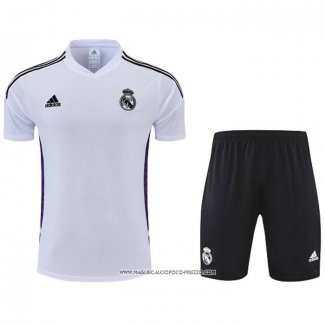 Tuta da Track Real Madrid 2022-23 Manica Corta Bianco e Purpura - Pantaloncini