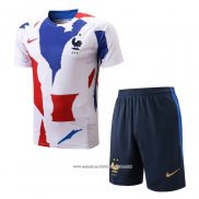 Tuta da Track Francia 22/23 Manica Corta Bianco Rosso Blu - Pantaloncini