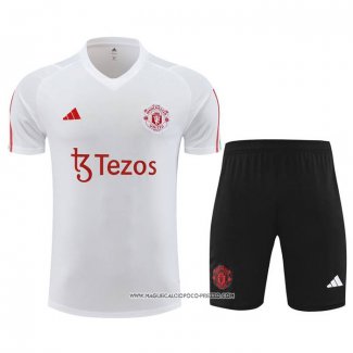 Tuta da Track Manchester United 23-24 Manica Corta Bianco - Pantaloncini