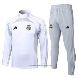 Tuta da Track Felpa Real Madrid 25/26 Bambino Bianco Grigio
