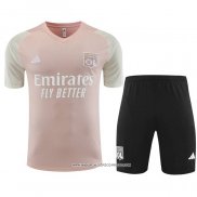 Tuta da Track Olympique Lione 23-24 Manica Corta Rosa - Pantaloncini