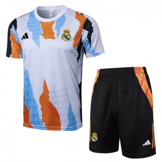 Tuta da Track Real Madrid Manica Corta Giallo - Pantaloncini 24-25 Bianco y