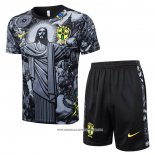 Tuta da Track Brasile Manica Corta Nero - Pantaloncini Jesus 24-25