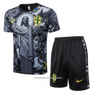 Tuta da Track Brasile Manica Corta Nero - Pantaloncini Jesus 24-25