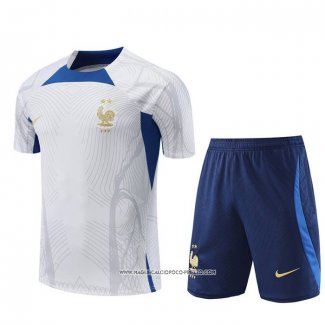 Tuta da Track Francia 2022-2023 Manica Corta Bianco - Pantaloncini