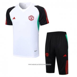 Tuta da Track Manchester United 23-24 Manica Corta Bianco e Nero - Pantaloncini