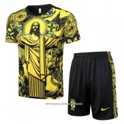 Tuta da Track Brasile Manica Corta Giallo - Pantaloncini Jesus 24-25