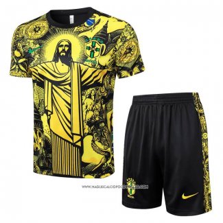 Tuta da Track Brasile Manica Corta Giallo - Pantaloncini Jesus 24-25