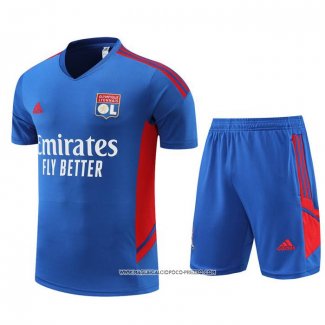 Tuta da Track Olympique Lione 22-23 Manica Corta Blu - Pantaloncini