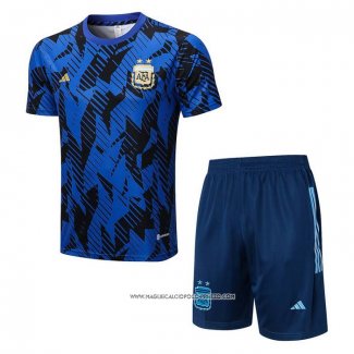 Tuta da Track Argentina 2022 Manica Corta Blu - Pantaloncini