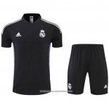 Tuta da Track Real Madrid 22-23 Manica Corta Nero e Purpura - Pantaloncini