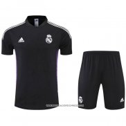 Tuta da Track Real Madrid 22-23 Manica Corta Nero e Purpura - Pantaloncini