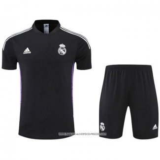 Tuta da Track Real Madrid 22-23 Manica Corta Nero e Purpura - Pantaloncini