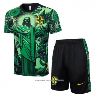 Tuta da Track Brasile Manica Corta Verde - Pantaloncini Jesus 24-25