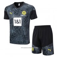 Tuta da Track Borussia Dortmund 23-24 Manica Corta Nero - Pantaloncini