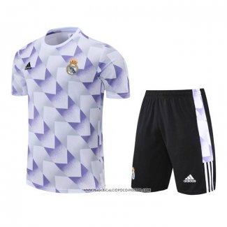 Tuta da Track Real Madrid 22-23 Manica Corta Bianco e Purpura - Pantaloncini