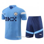 Tuta da Track Manchester City 2022-23 Manica Corta Blu - Pantaloncini