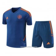 Tuta da Track Manchester United 2022-23 Manica Corta Blu - Pantaloncini