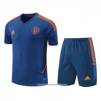 Tuta da Track Manchester United 2022-23 Manica Corta Blu - Pantaloncini