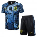 Tuta da Track Brasile Manica Corta Blu - Pantaloncini Jesus 24-25