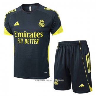 Tuta da Track Real Madrid 25/26 Manica Corta Nero Giallo - Pantaloncini