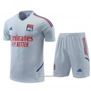 Tuta da Track Olympique Lione 22-23 Manica Corta Grigio - Pantaloncini